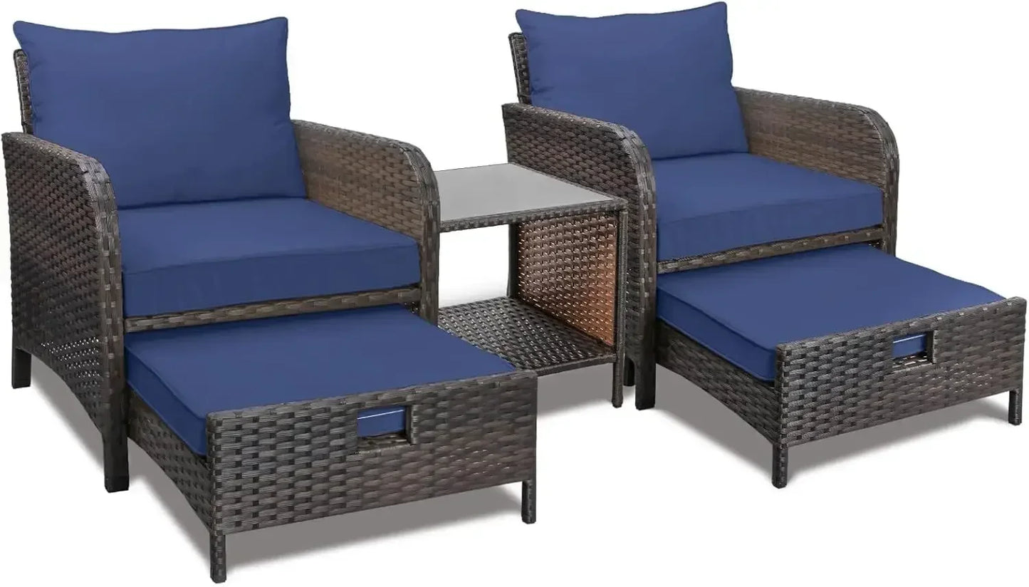 General 5 Piece Patio Conversation Set PE Wicker Furniture