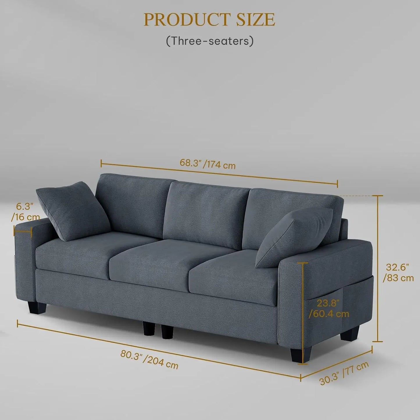 Ticify Chenille Sofa Couch With Extra Deep Seats Living Room