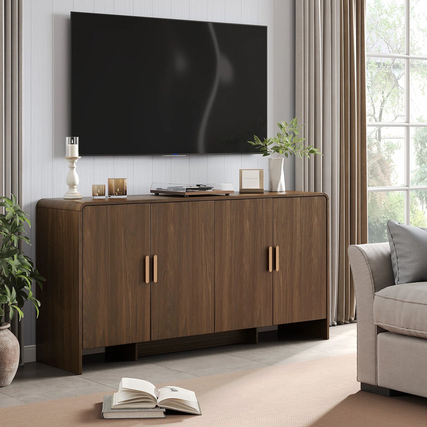 ONBRILL Farmhouse Sideboard Buffet Cabinet 4 Doors