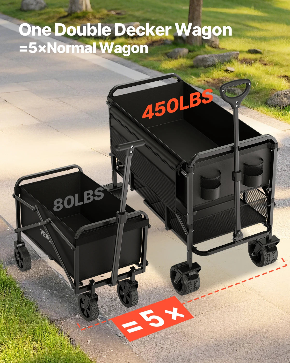 VEVOR Double Decker Collapsible Heavy Duty Garden Wagon