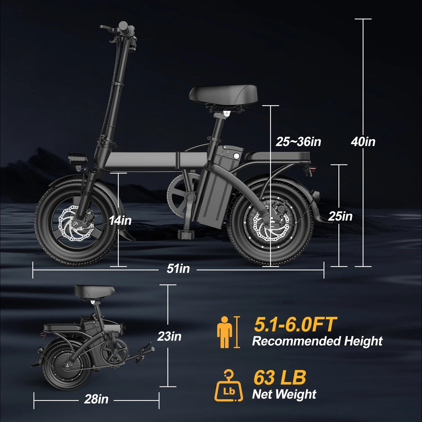Origin Electric Folding Ebike 48V 20Ah 500W Brushless Motor