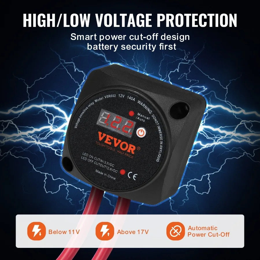Smart Dual Battery Isolator Kit with LCD Display and Relay