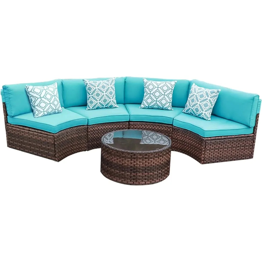 Patio Furniture Set Half Moon Outdoor All Weather Wicker Sofa With Coffee Table Collection