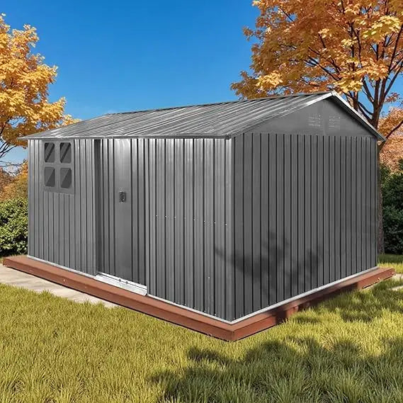 Outdoor Steel Storage Shed With Window And Sliding Doors