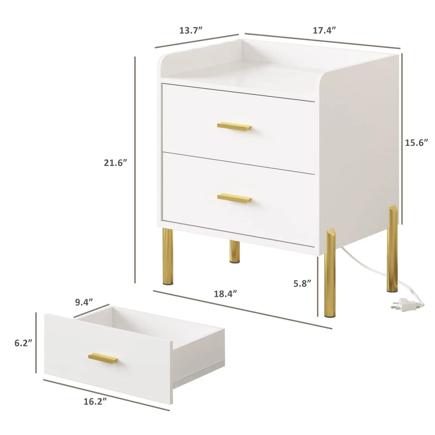 Vabches Nightstand Set Of 2 With Charging Station Drawers
