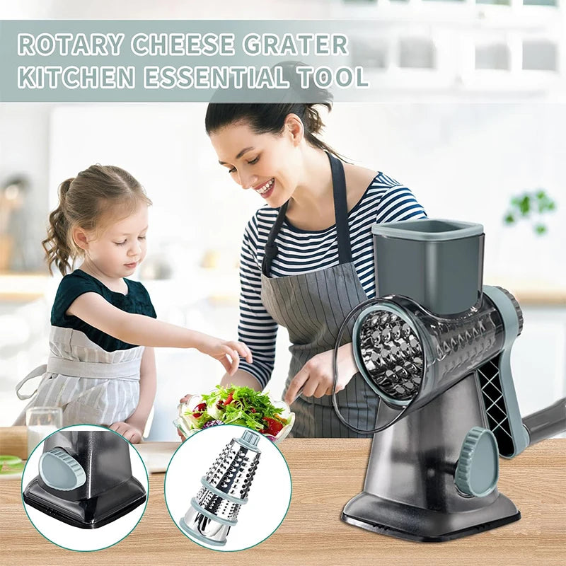 Versatile 3 In 1 Rotary Cheese Grater And Vegetable Slicer