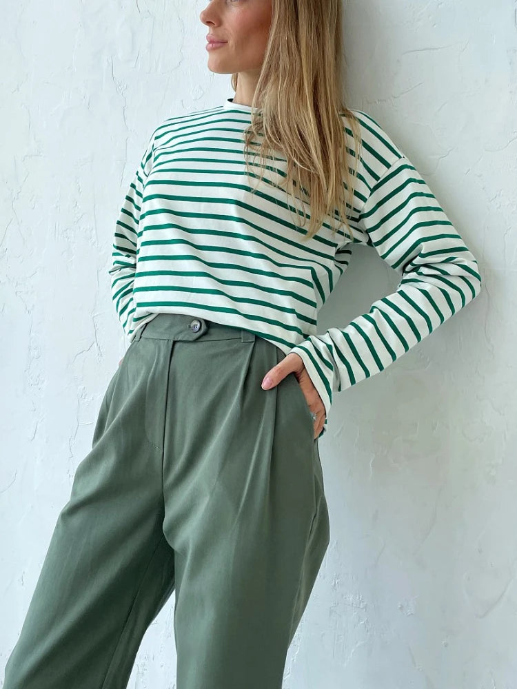 Bornladies Summer Long Sleeve Striped T Shirts for Women