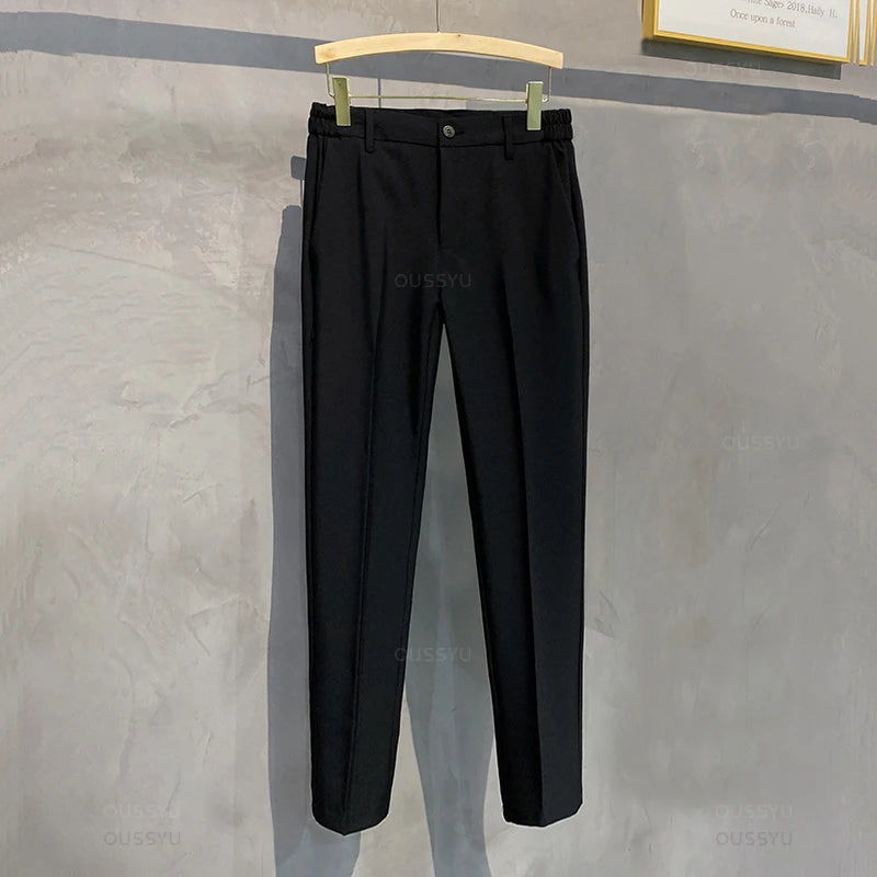 Men's Casual Slim Fit Elastic Waist Trousers for Everyday Wear