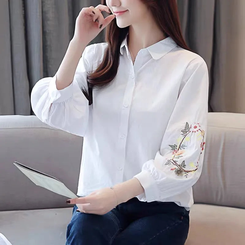 GuangdongChoice Women Embroidered Summer Polo Neck Shirt