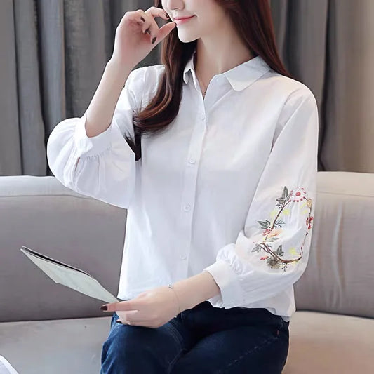 GuangdongChoice Women Embroidered Summer Polo Neck Shirt