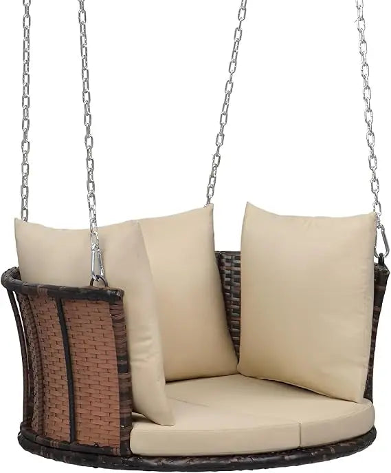 2.4 FT Round Rattan Porch Swing for 1 Person Outdoor 440 LBS Capacity