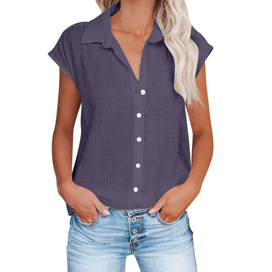 Hallolilla Summer Cotton Linen Shirt Women Short Sleeve