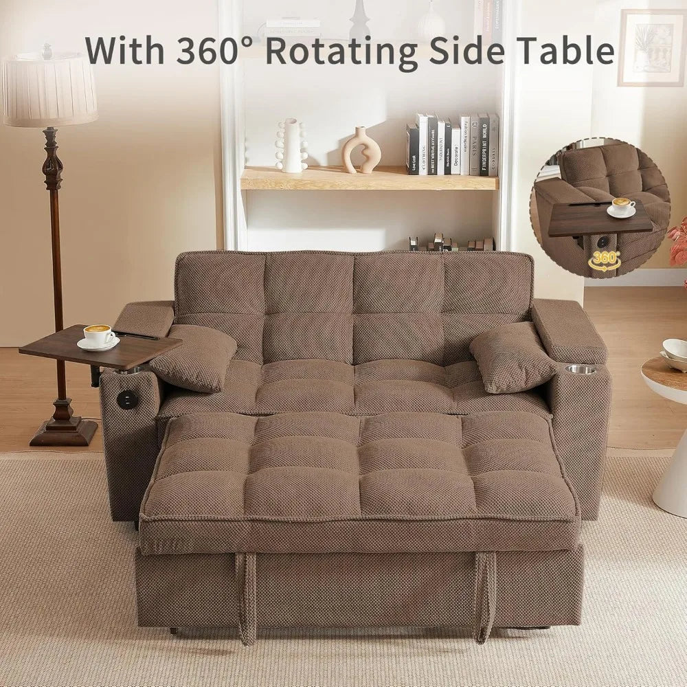 Modern 3-in-1 Convertible Sofa Bed with Swivel Side Table