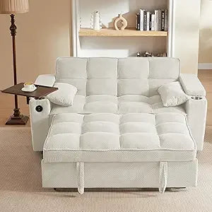 Modern 3-in-1 Convertible Sofa Bed with Swivel Side Table