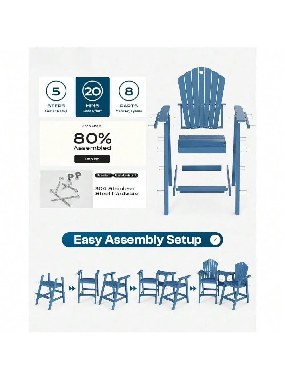 Adirondack Chairs Set Of 2 With Connecting Table HDPE