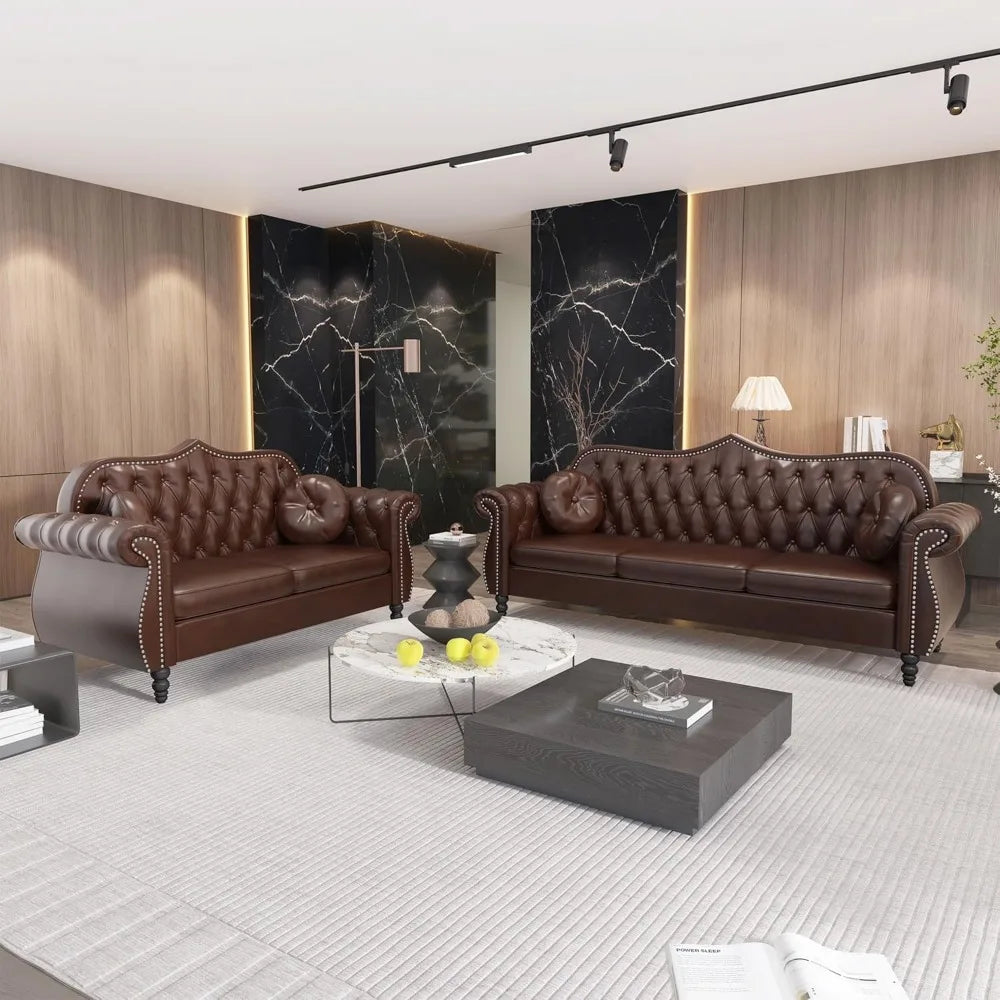 YQXH Chesterfield Inspired Midcentury Modern PU Upholstered Loveseat Premium Tufting