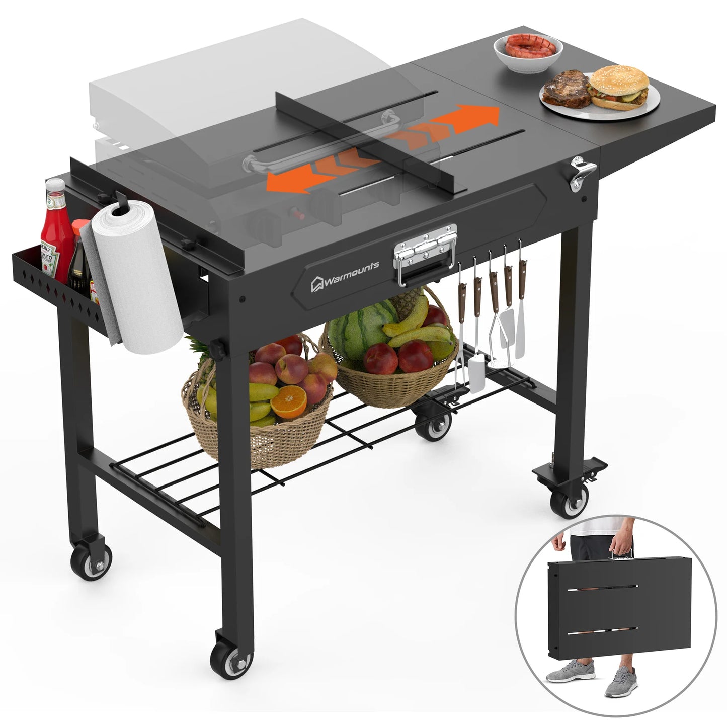 Portable BBQ Cart Table for Outdoor Garden Picnic Camping