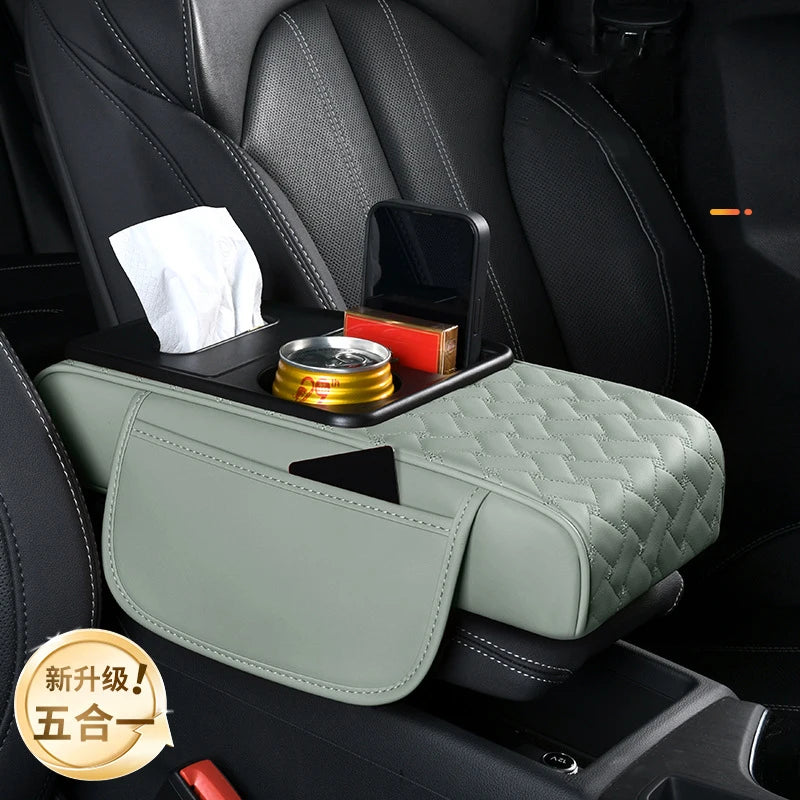 Multifunctional Leather Car Armrest Storage Box Cushion Pad