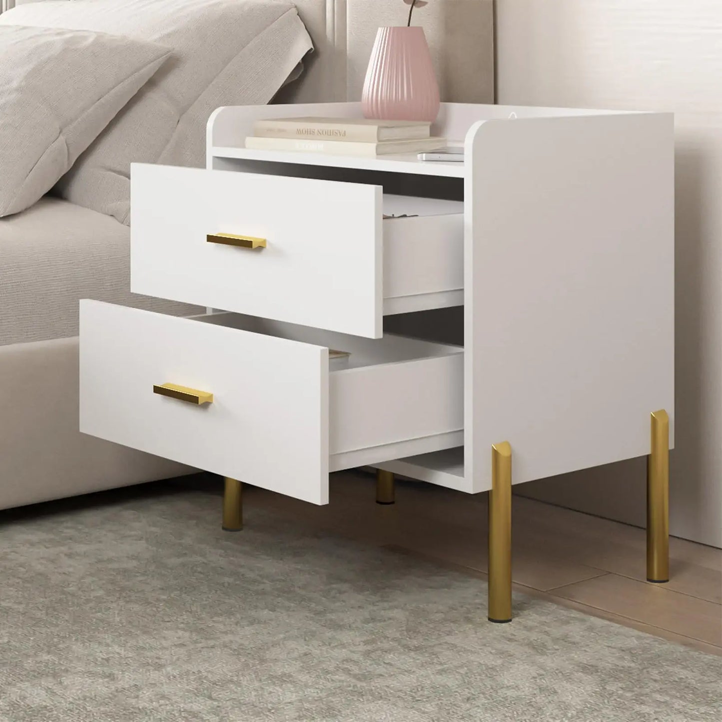 Vabches Nightstand Set Of 2 With Charging Station Drawers