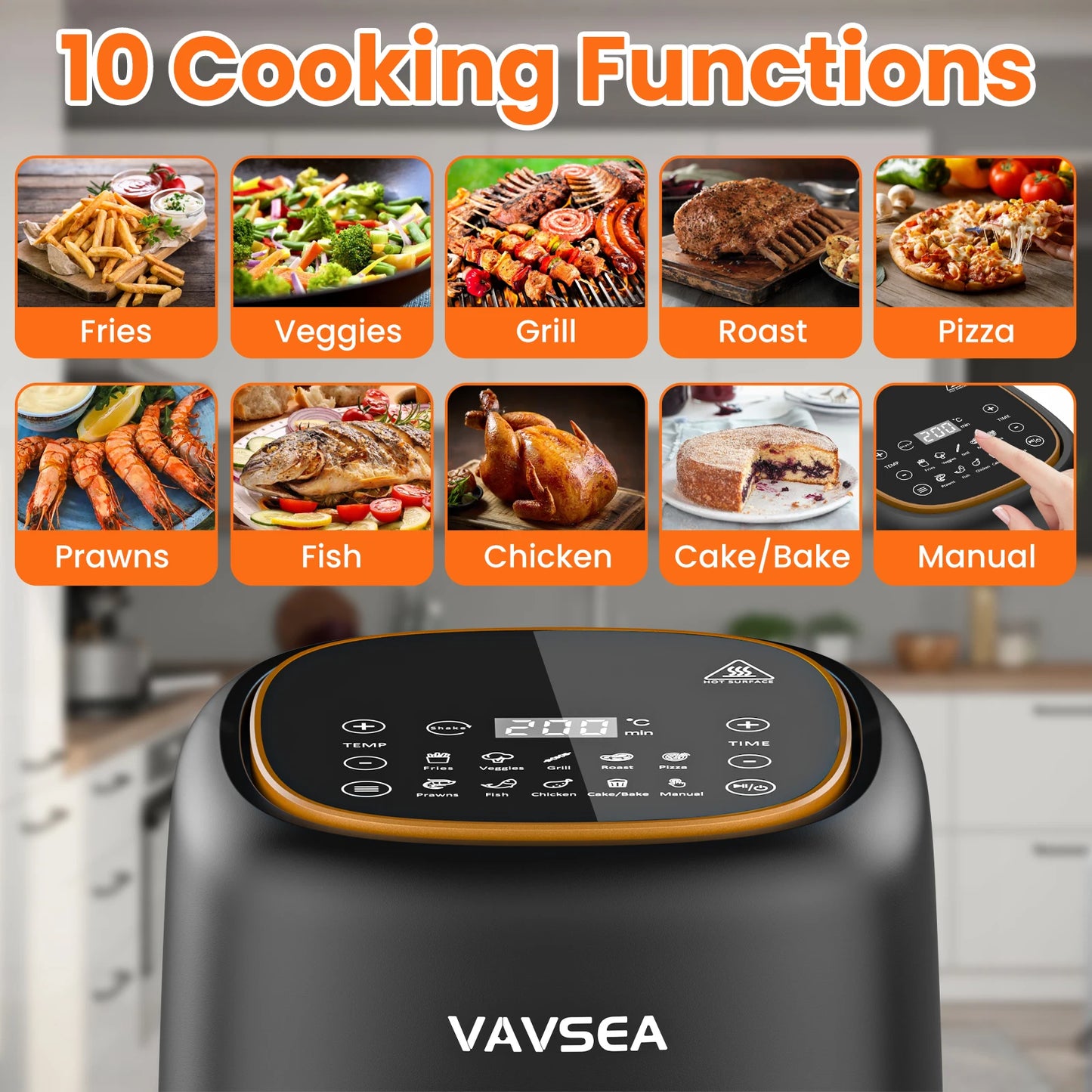 VAVSEA 10 in 1 Air Fryer with Clear Window 1600W Hot Airfryer Oven Digital LED Touch Screen Non Stick Basket 6.5QT