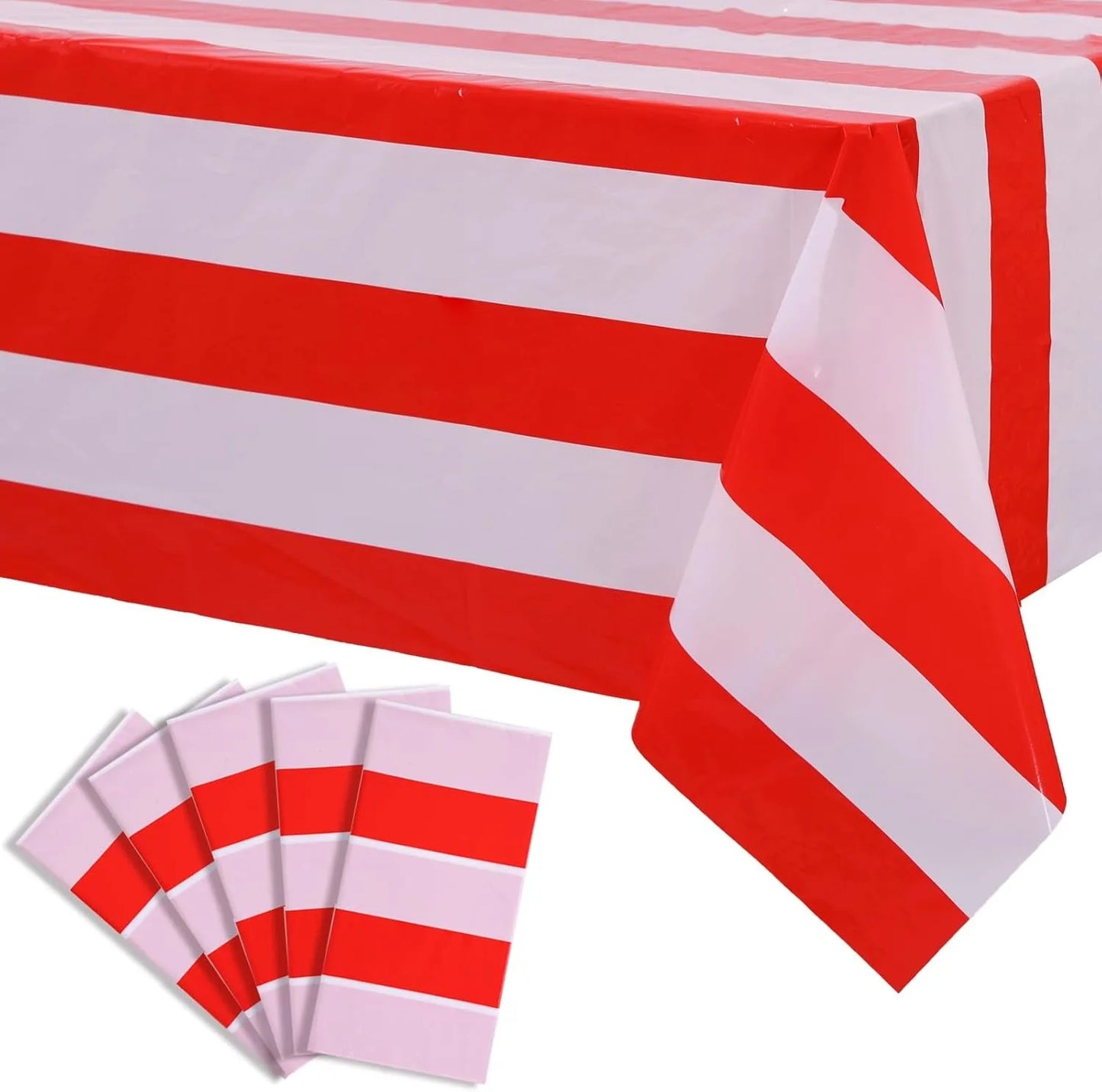 Waterproof Red and White Striped Tablecloth for Parties