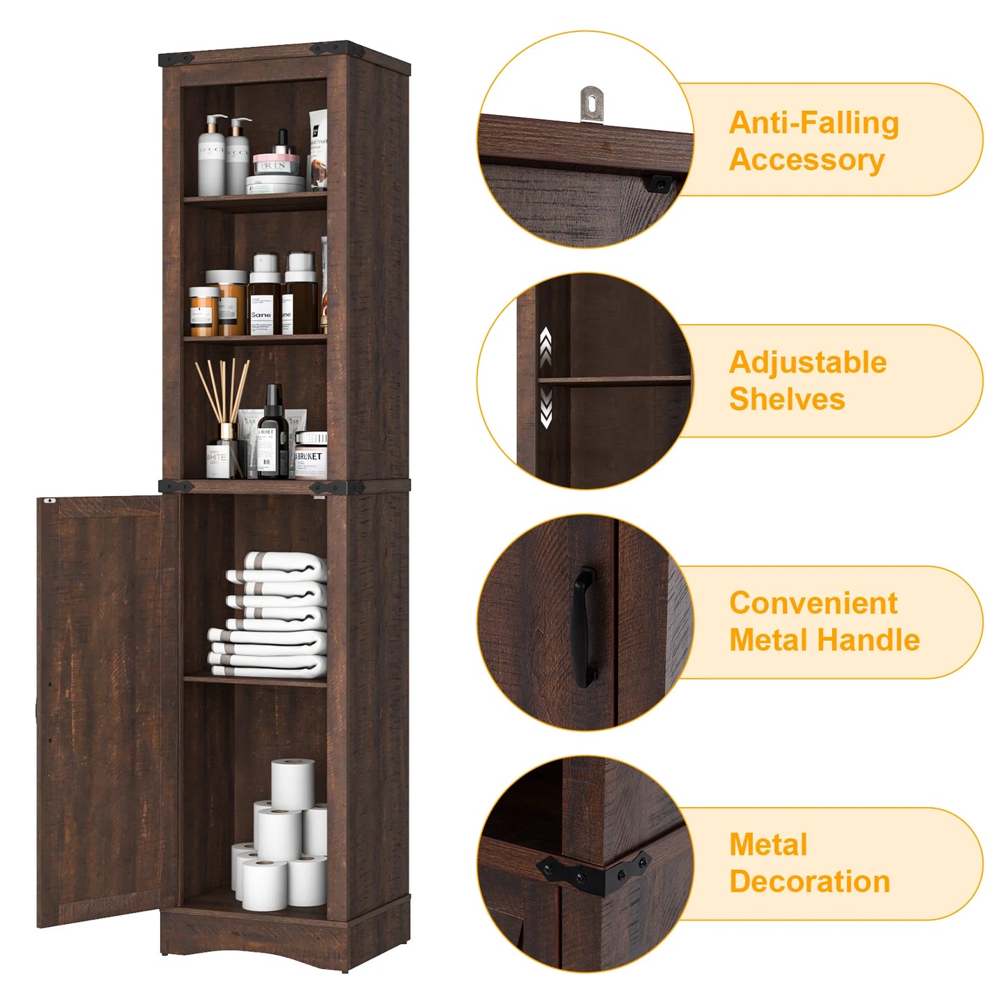 QiaoShiRen Farmhouse Linen Tower Cabinet With Barn Door