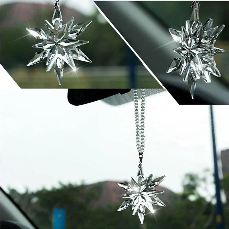 Elegant Snowflake Clear Crystal Car Pendant Ornament for Interiors