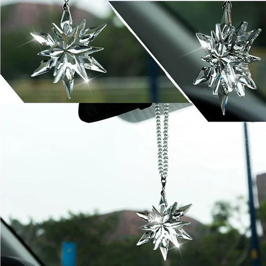 Elegant Snowflake Clear Crystal Car Pendant Ornament for Interiors