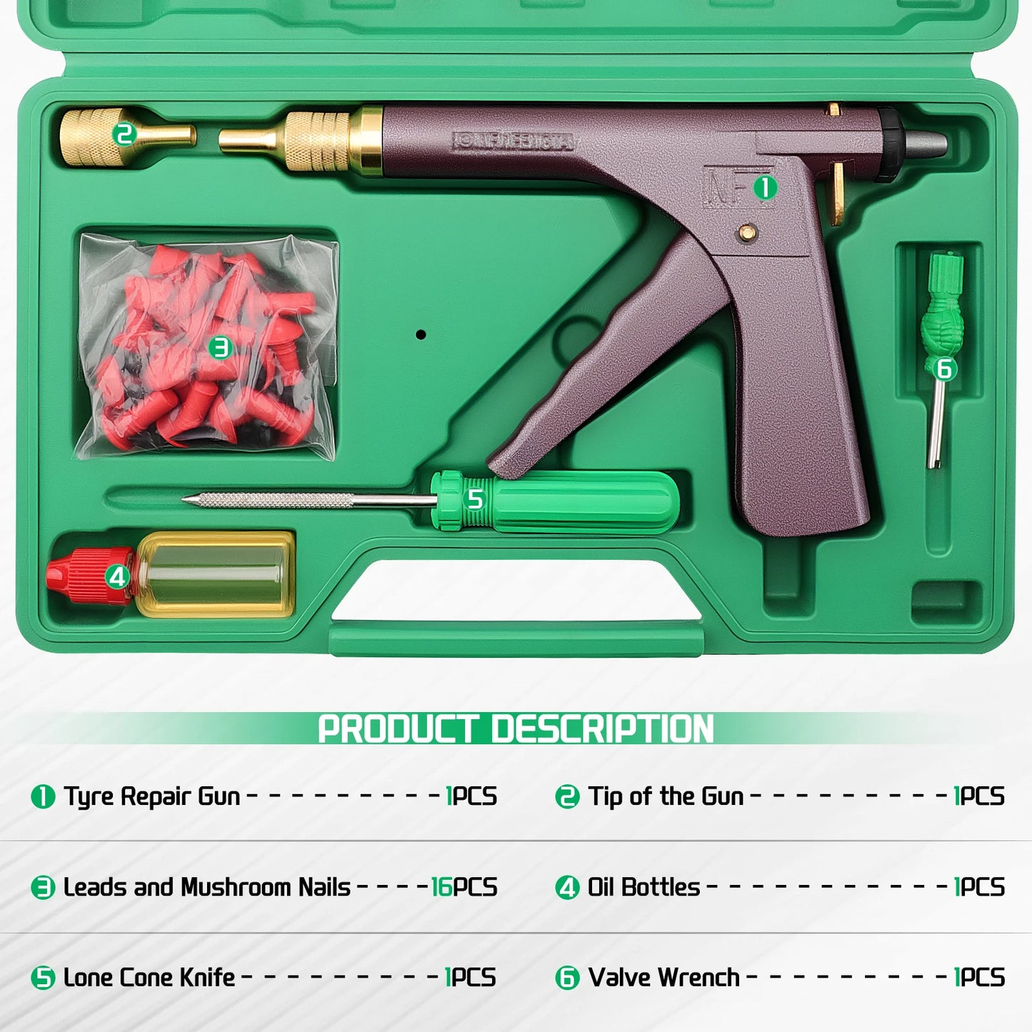 Tubeless Tire Repair Kit For Auto Motorcycle Car Puncture Plug Vacuum Gun