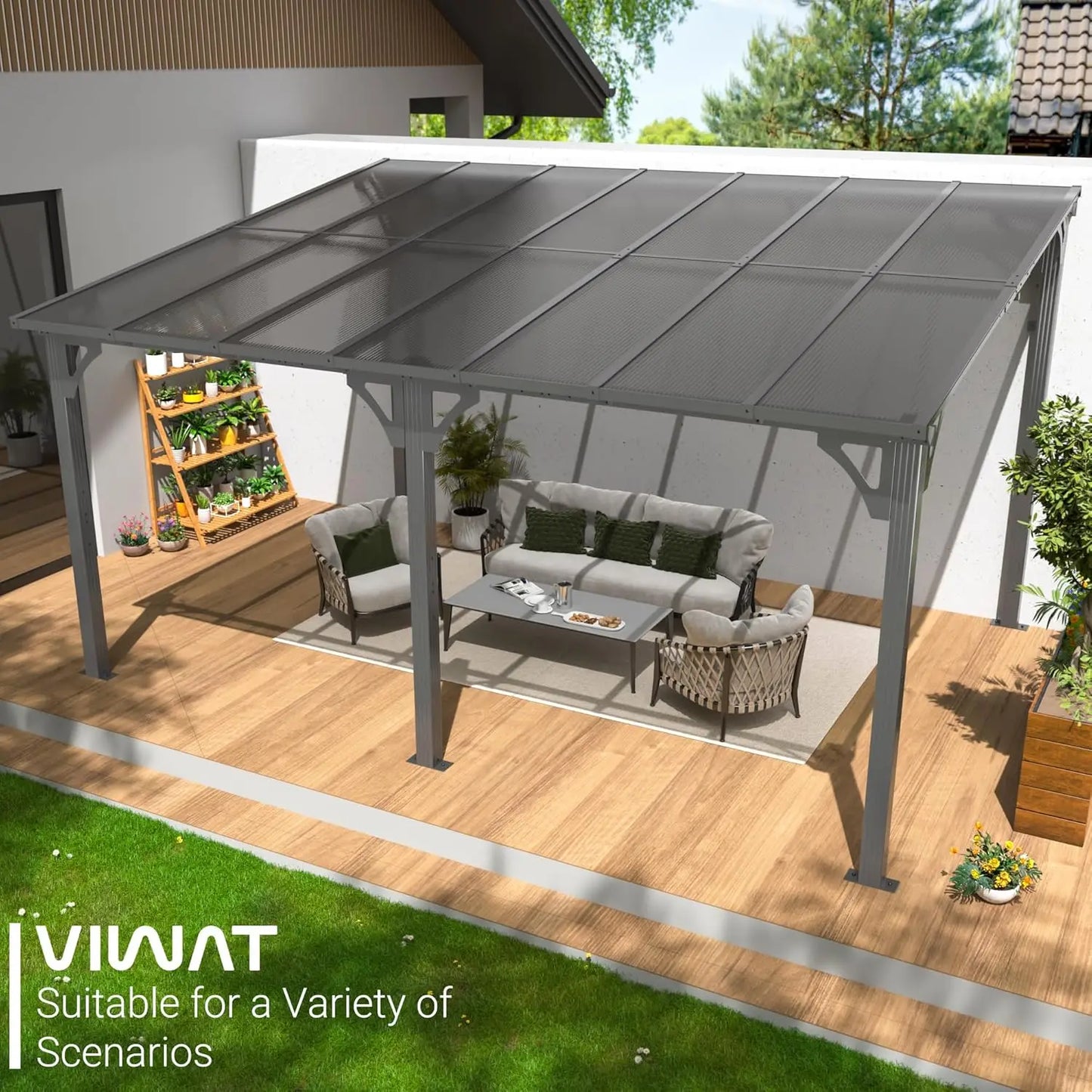 10x14 FT Gazebo Splicable Pergola with Aluminum Frame Wall Mounted Gazebo and Pergola Awnings for Patio Clearance