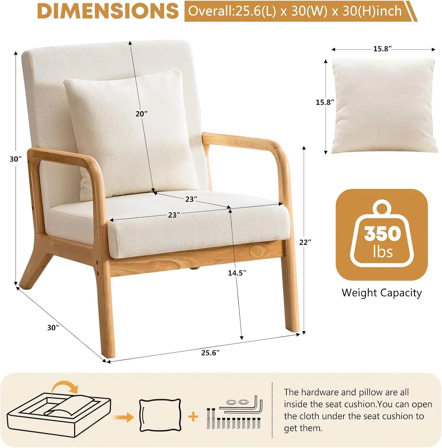 Modern Upholstered Accent Chair with Lumbar Support for Comfort