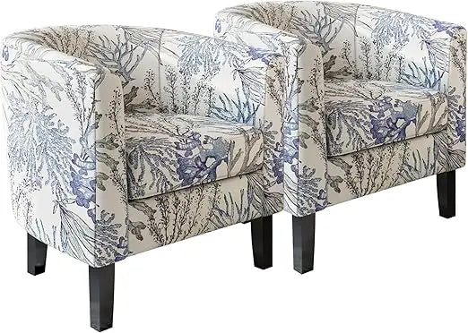 Linen Round Accent Barrel Chairs Set of Two