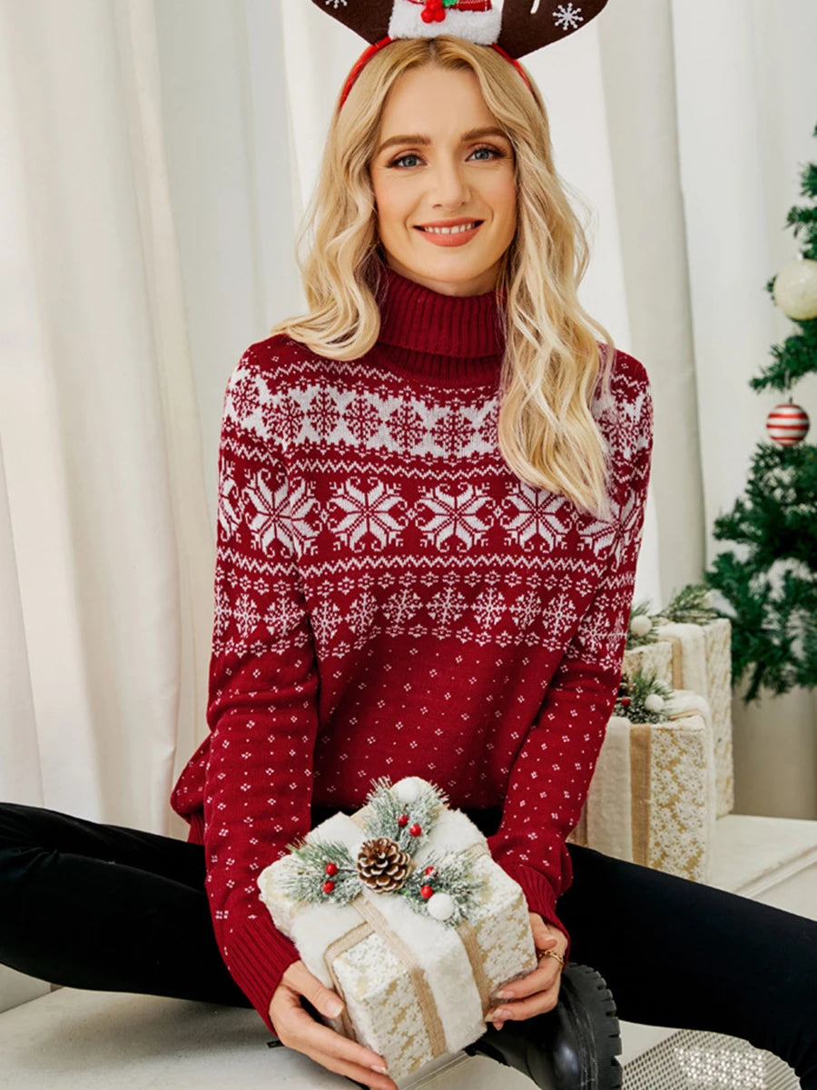 Hirigin Women's Christmas Snowflake Knit Sweater Long Sleeve