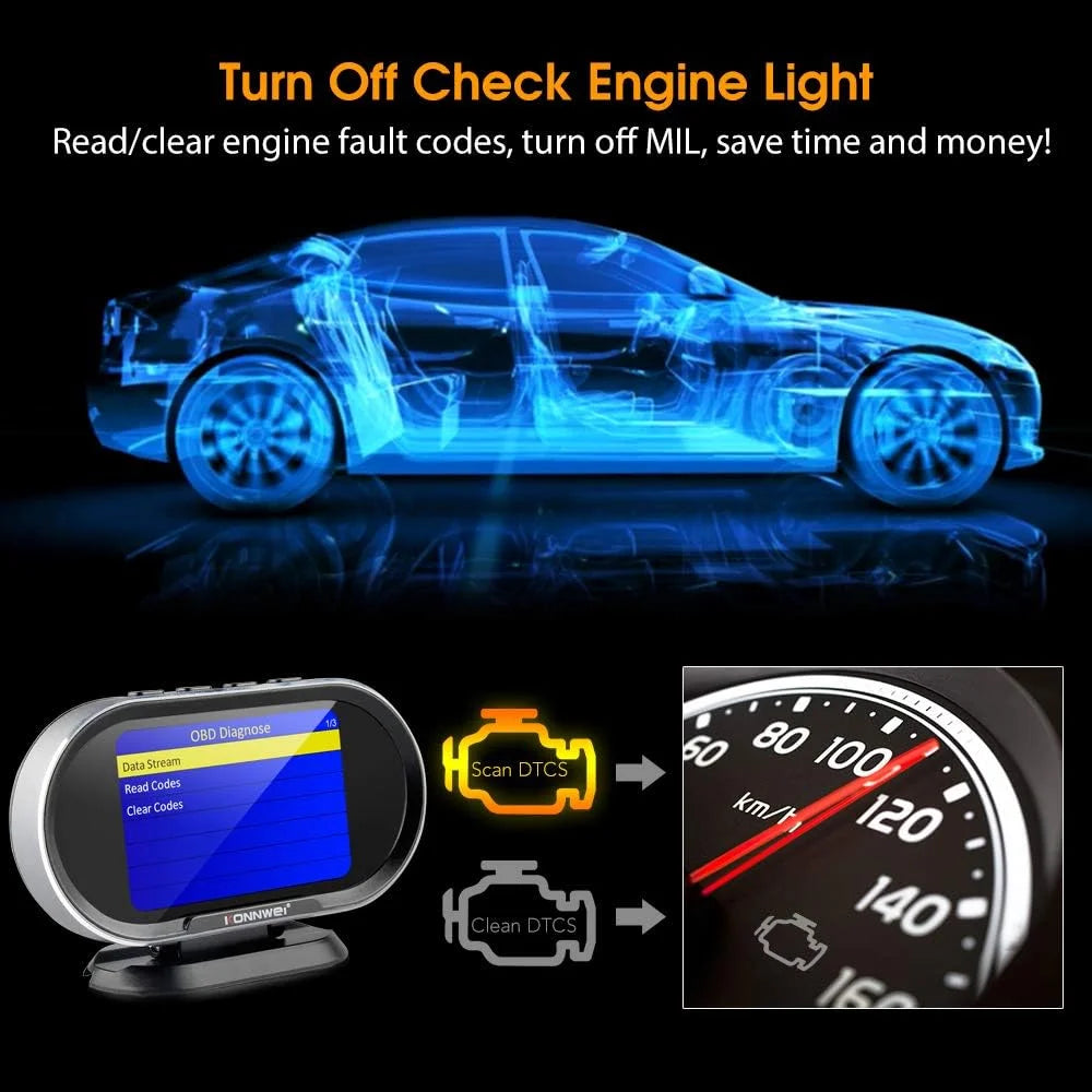 2025 KONNWEI KW206 OBD2 Scanner Car Digital On Board Computer LCD Display Fuel Consumption Water Temperature Gauge Speedometer