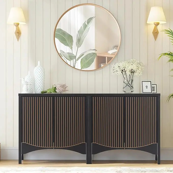 General Use Fluted Sideboard Cabinet With Adjustable Shelves