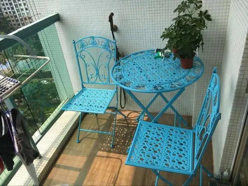 Folding Outdoor Garden Furniture Set Iron Table and Chair Nordic Patio Balcony Lounge Three Piece Set