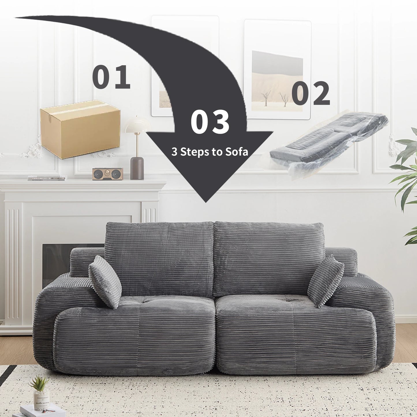 CN Zhejiang Modern Memory Foam Compressed Sofa Corduroy Sectional Couch For Living Room No Assembly Required