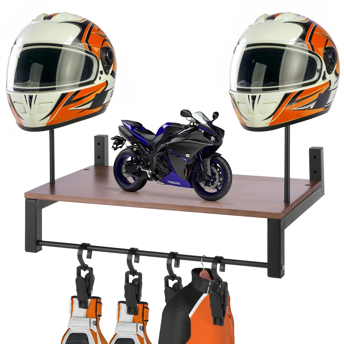 Wooden Motorcycle Helmet Holder with Five Hooks Storage Rack