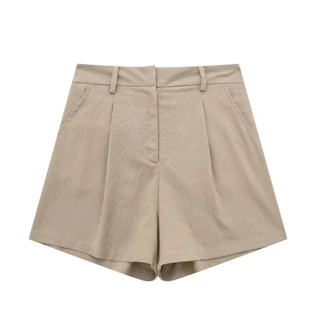 TRAFZA Women Casual Vintage Pant Suit Vest Shorts Set