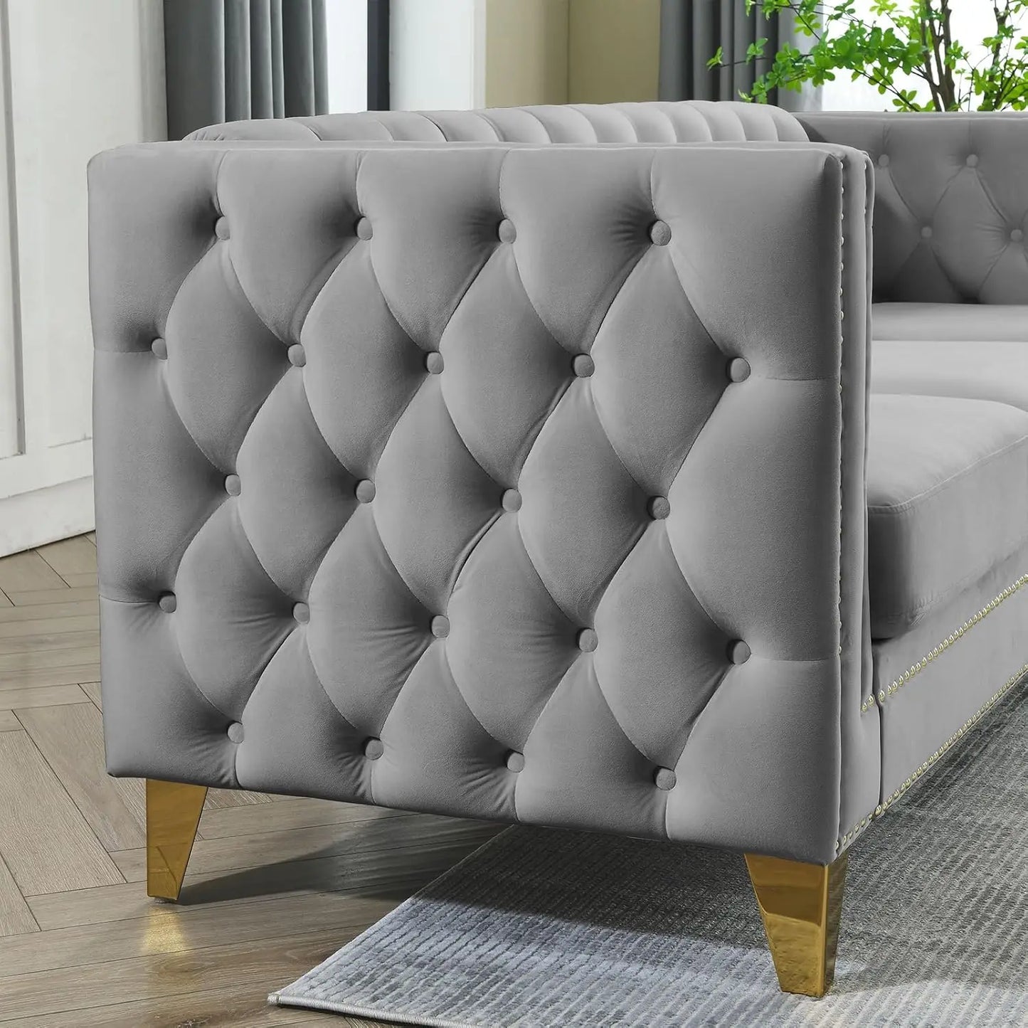 XMSJ Velvet Sofa Set Modern Tufted Rivet Decoration