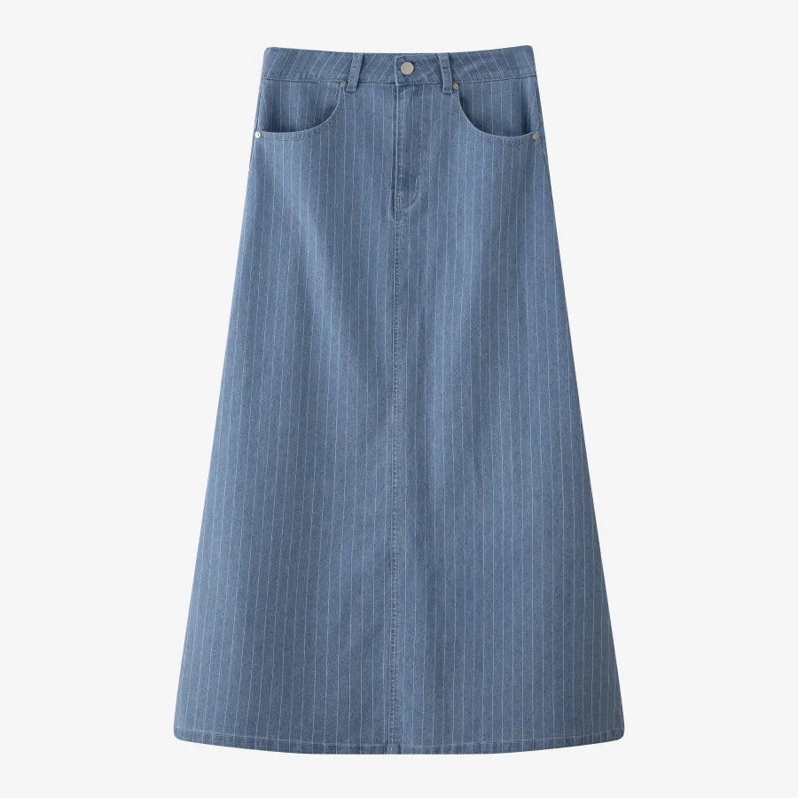 Trendy Pinstripe Denim Skirt for Stylish Women Fashion