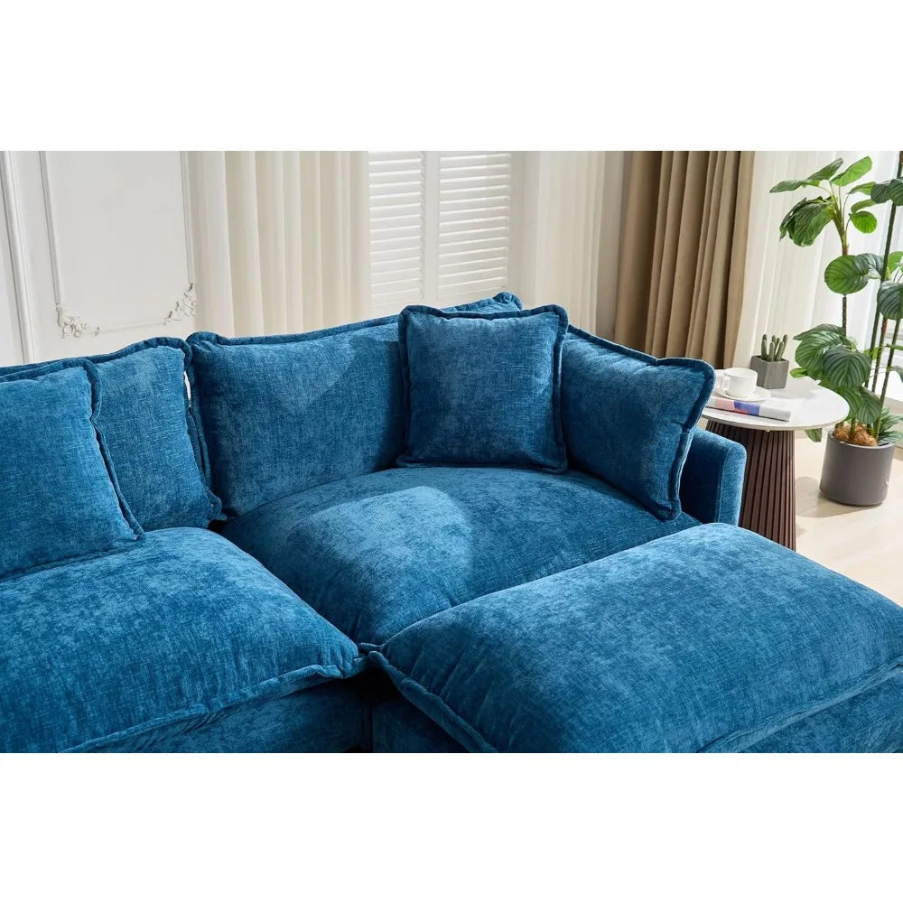 Luxurious Chenille Sectional Sofa With Ottoman Premium Contemporary Living Furniture