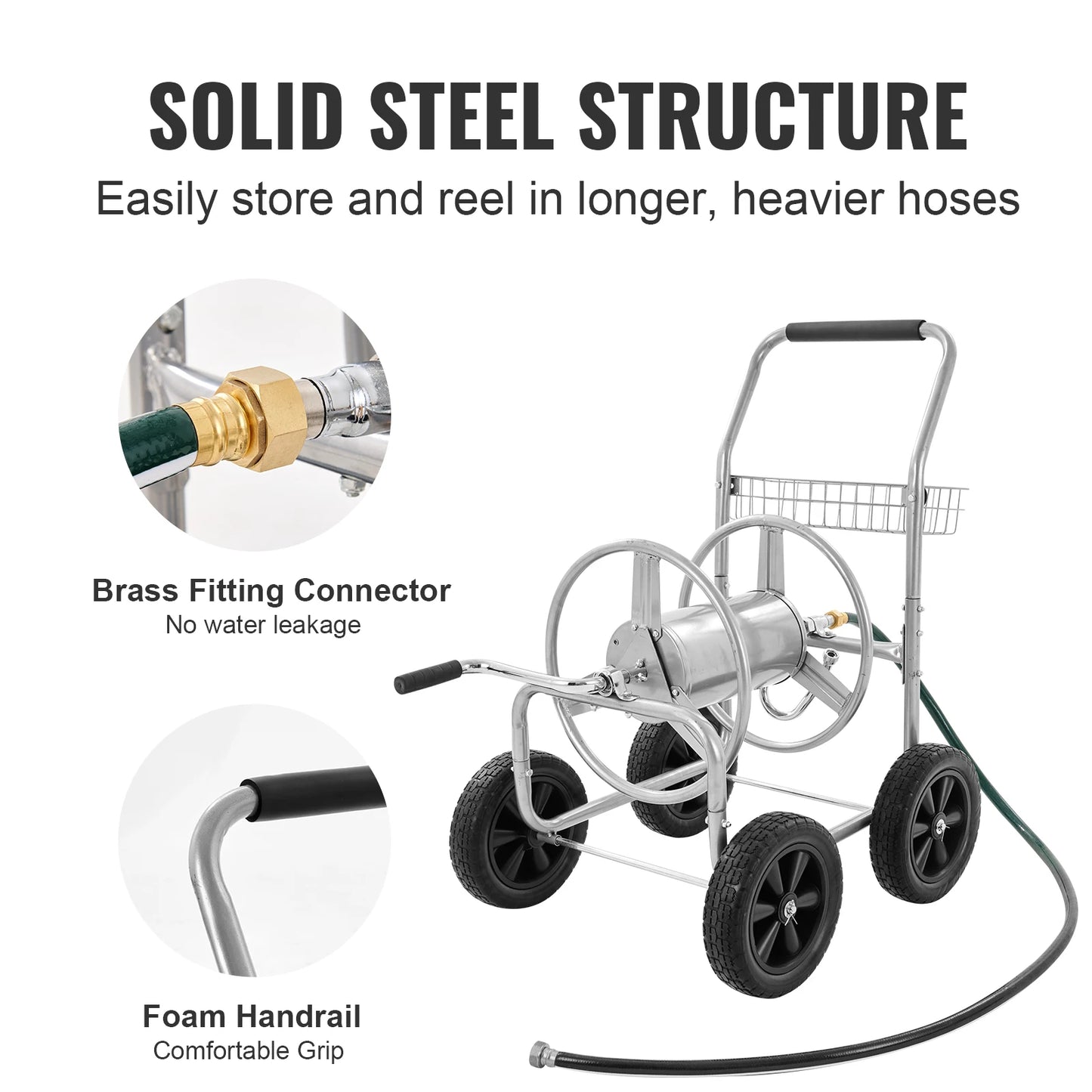 SucceBuy Hose Reel Cart for 300 Feet of 5/8 Inch Garden Water Hose Mobile Tool with 4 Wheels Powder Coated Steel