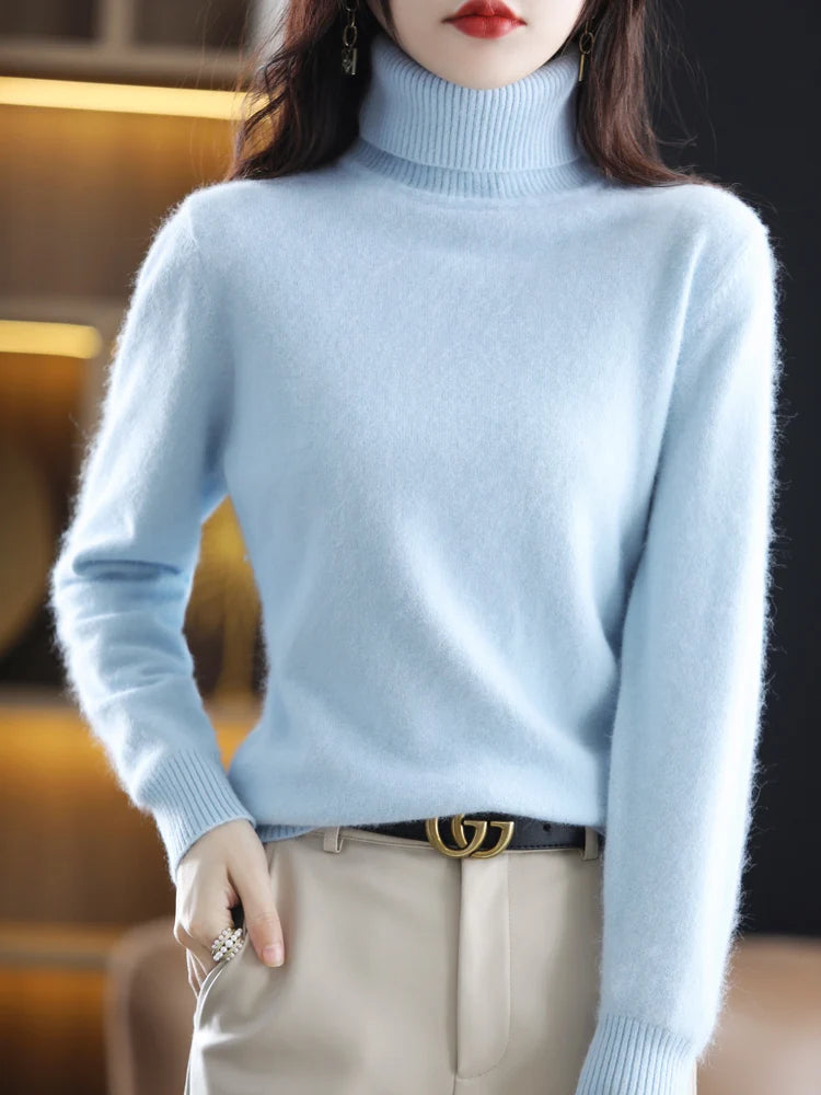 LHZSYY Mink Cashmere Turtleneck Sweater for Women Warm