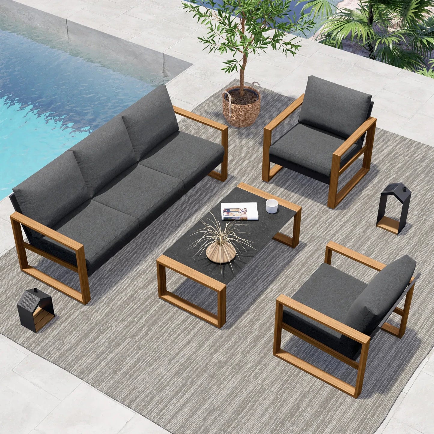 Grand Patio Outdoor Modern Aluminum Furniture 5 Person Set