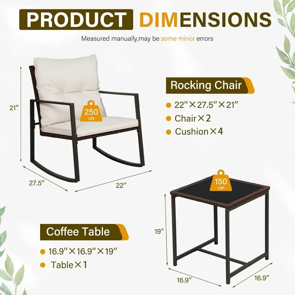 3-Piece Patio Bistro Set With Outdoor Rocking Chairs And Glass Coffee Table For Stylish Outdoor Living