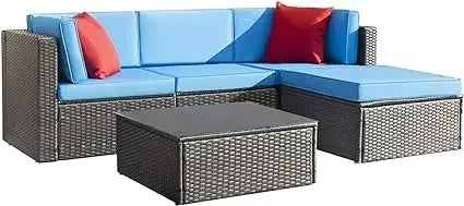 2/5 Pieces All Weather Outdoor Sectional Patio Furniture Set Wicker Rattan Sofa