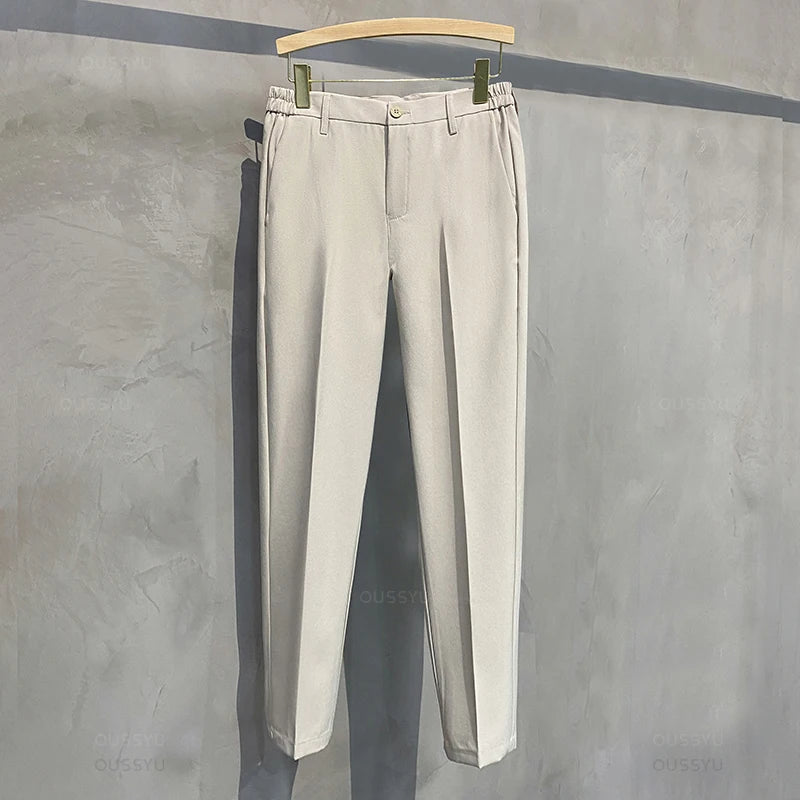 Men's Casual Slim Fit Elastic Waist Trousers for Everyday Wear