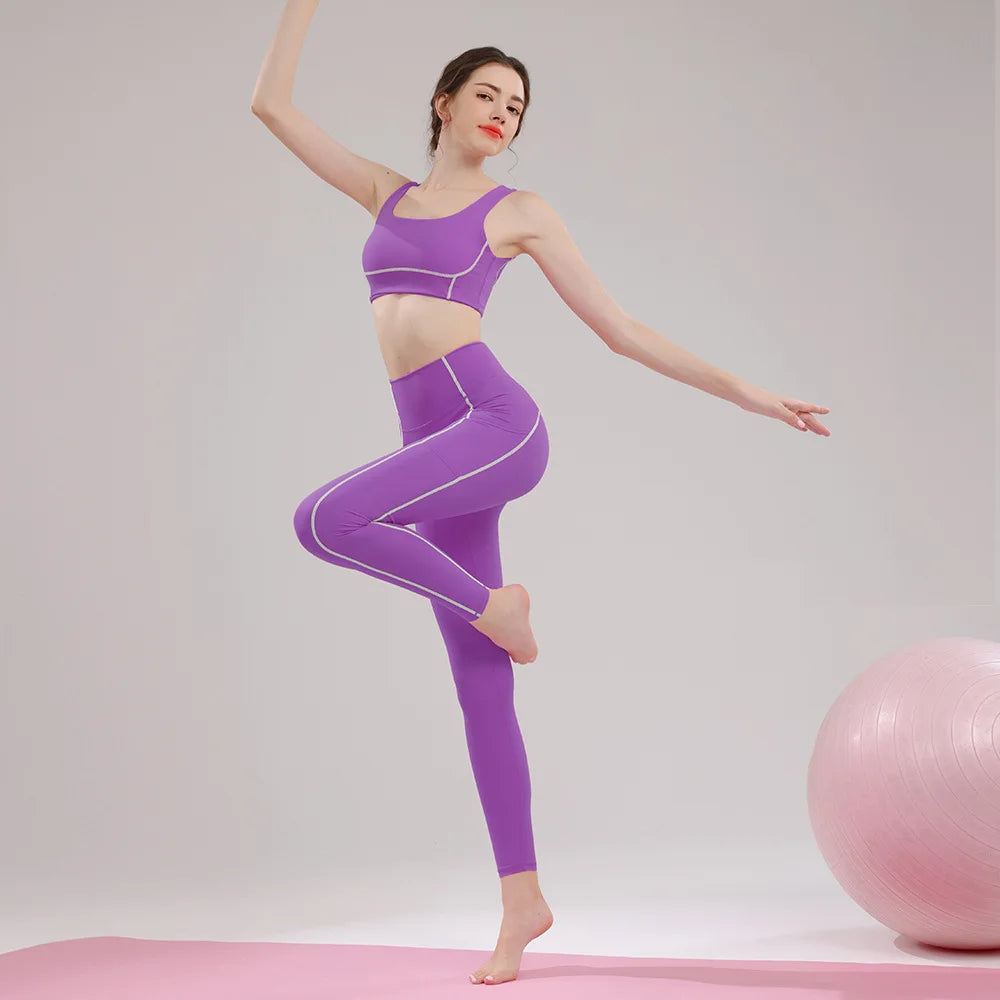 Guangdong Women Fitness Two Piece Sports Set Waist Cinching