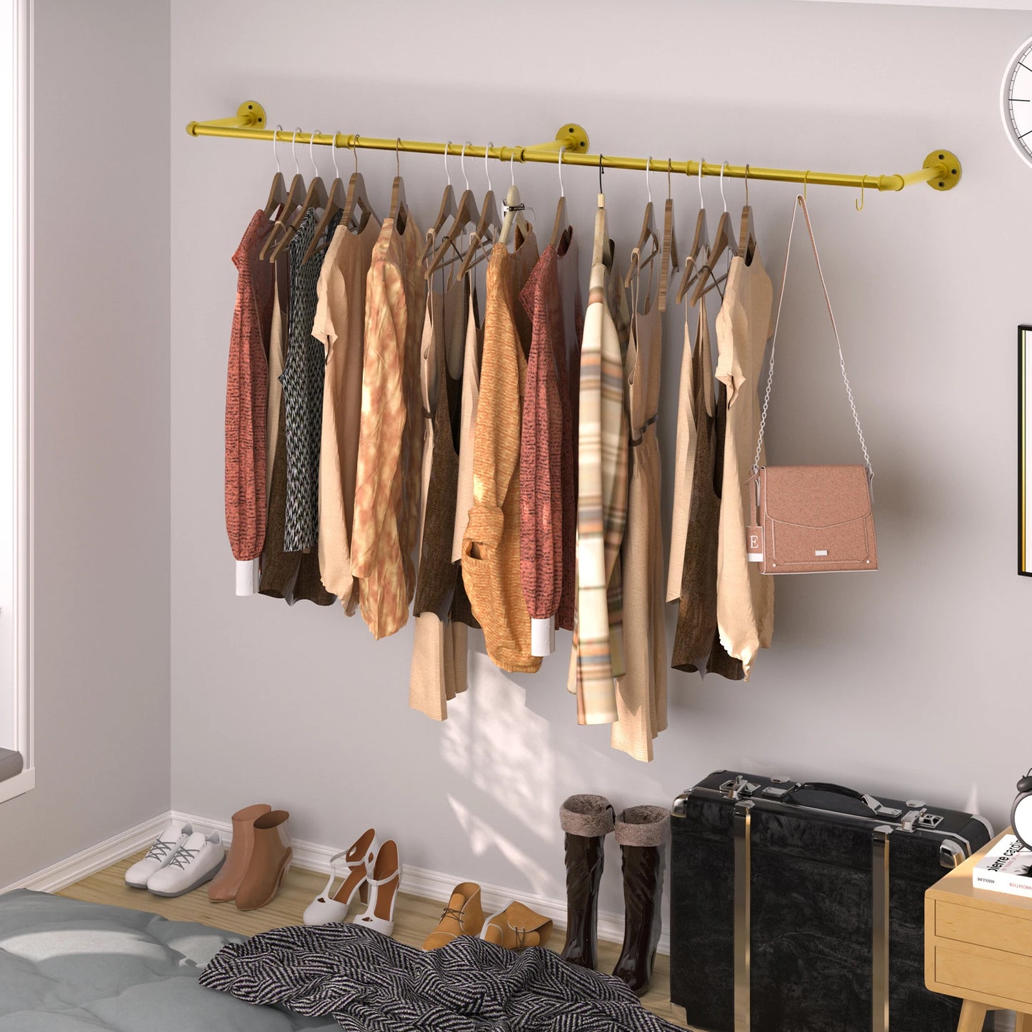 Wisfor Industrial Pipe Metal Clothes Rail Wall Mounted Rack